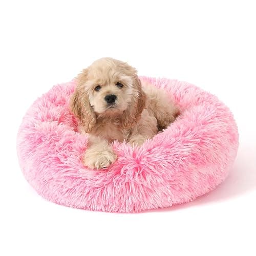 NOYAL Calming Donut Dog Bed for Small to Medium Dogs & Cats - Plush Faux Fur Anti-Anxiety Pet Bed with Machine Washable Cover & Non-Slip Base - Image 1