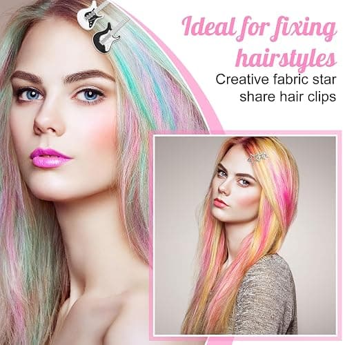 FRIUSATE 22 Pcs Y2k Pink Hair Clips Set Kawaii Hair, Love Star Cross Hair Clip Diy Handmade Accessories Guitar Pendant, Star Claw Clip Hairpin Snake Hair Clip, for Girls Hairstyle Accessory Gifts thumbnail 4