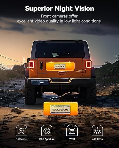 WOLFBOX i17 4K 3 Channel Dash Cam, 5.8GHz WiFi & GPS with 64GB Card, 4K+1080P+1080P Dash Cam Front and Rear Inside, Triple Car Camera with 3 Inch Screen, IR Night Vision, WDR, 24H Parking Mode thumbnail 4