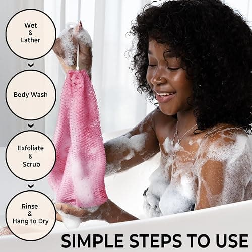 African Net Sponge Authentic - Afro Scrub Exfoliating Net Sponge with Knots - African Bath Sponges for Body Scrubber Exfoliator - Back Scrubber for Shower Bathing Accessories - Camellia thumbnail 3