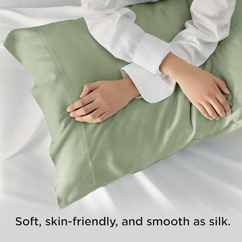 Bedsure Pillow Cases Queen, Cooling Pillow Cases, Rayon Derived from Bamboo Sage Green Pillowcases Queen Size Set of 2, Soft & Breathable Bedding Pillow Covers with Envelope Closure, 20x30 Inches thumbnail 4