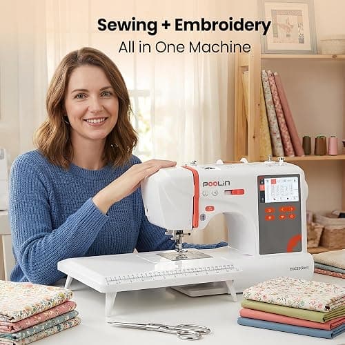 PooLin EOC03(2in1) Sewing and Embroidery Machine 4"x4" & 4"x9.25" Embroidery Size, 130 Built-in Designs 207 Sewing Stitches, 4.3" Touch Screen with WiFi Transfer, Includes Full Kits 1-on-1 Training thumbnail 2