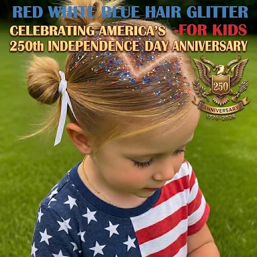 Paminify Red White Blue Hair Glitter Stick,Memorial Day Patriotic 250th America Face Body Glitter,4th of July Accessories,Fourth of July Outfits for Women, Waterproof Glitter Makeup for Football Game thumbnail 3