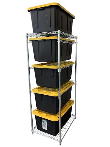 Bin Storage Rack with 5-Pack 27 Gallon Storage Totes – Holiday Decoration Organization, Declutter, NSF Certified, Zinc Plated, Heavy Duty Metal for Garage or Workspace, Steel, 31″ x 23″ x 72″ - Image 1