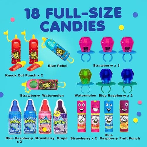 Candy Variety Pack, 18 Count Assorted Lollipops, Bulk Individually Wrapped Ring Pop, Push Pop, Baby Bottle Pop & Juicy Drop, Ideal for Birthdays, Party Favors for Kids & Hard Candy Gifts thumbnail 3