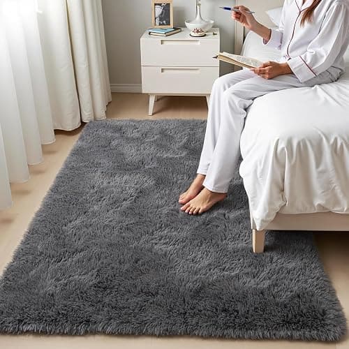 Zentavio Area Rugs for Living Room Grey Rugs for Bedroom 4x6 Carpet Fluffy Furry Soft Shag Aesthetic Plush High Pile Gray Throw Rug for Nursery Kids Room Dorm thumbnail 6