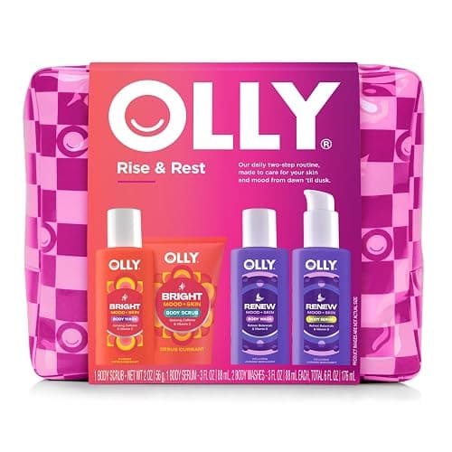 OLLY Rest & Rise Body Care Set – Day & Night Regimen – 2 Body Washes + Body Serum Lotion + Scrub – With Vitamin D, Retinol, Botanicals & Vitamin C– Nourishing, Hydrating – 4 count - Image 1