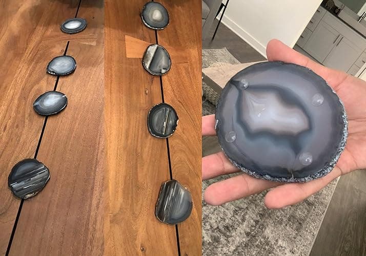 AMOYSTONE Natural Black Agate Coasters Set of 4 Agate Stone Sciles Handmade Coasters for Coffee Table Desk Cup, Small 3-4" thumbnail 7