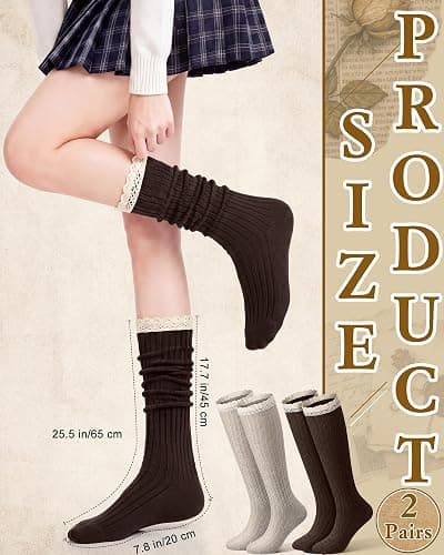 Syhood Cotton Women thigh high socks with Lace Trim over the knee High Socks Boutique Lace Tall Boot Stockings for Women thumbnail 4
