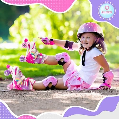 SULIFEEL Rainbow Unicorn 4 Size Adjustable Light up Roller Skates for Girls Boys for Kids thumbnail 6