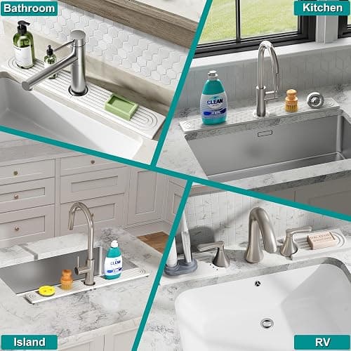 MAGKOTA Stone Faucet Mat for Kitchen Sink - Quick Dry Diatomite Sink Splash Guard, Prevents Moisture Buildup & Water Stains, Water Absorbing Stone Tray for Bathroom Countertop (White, 20" x 4") thumbnail 9