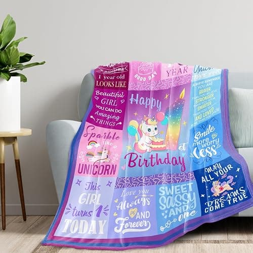 Pozevan 1 Year Old Girl Birthday Gift Blanket, 1st Decorations Gifts, First Birthday Blanket for Girls 50"X40" thumbnail 2
