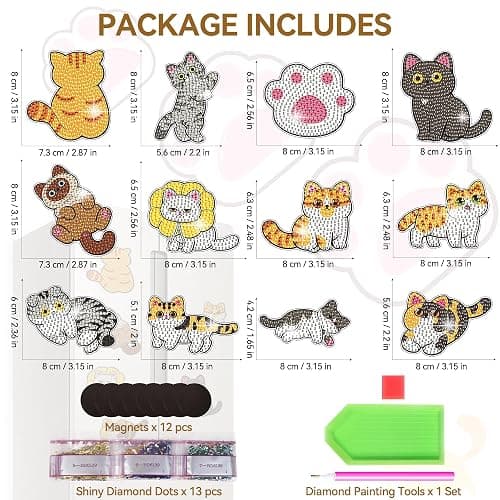 Vcekract 12 PCS Diamond Art Kits for Adults, Diamond Art Refrigerator Magnets, Cat Diamond Art Kits, Diamond Painting Kits for Home Decor thumbnail 4