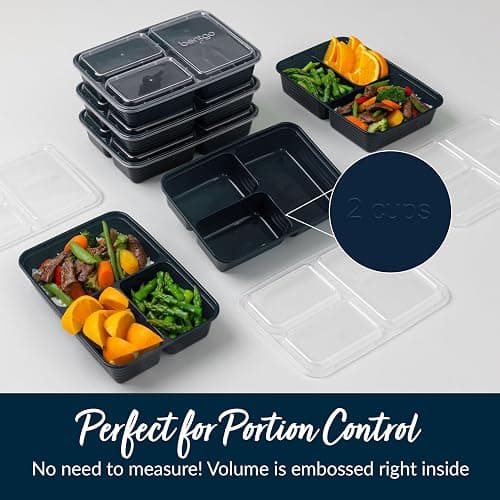 Bentgo 20-Piece Lightweight, Durable, Reusable BPA-Free 3-Compartment Containers - Microwave, Freezer, Dishwasher Safe - Navy Blue thumbnail 6