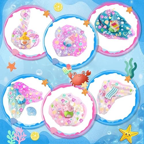 LAWOHO 6 Pack Slimes, Pink & Blue Slime Kit for Kids Ages 4-12 with Cloud, Butter & Water Slime, Non-Sticky Soft Sensory Toys, Slime Party Favors, Goodie Bag Stuffers for Girls & Boys Birthday Gifts - Mermaid Gnome thumbnail 6