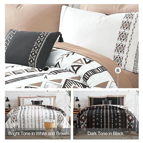King Size Comforter Set - 7 Pieces Western Bedding Reversible Bed in a Bag | Boho Bedding, All Season Aztec Bed Set with Comforter, Sheets, Pillowcases & Shams, Brown thumbnail 4