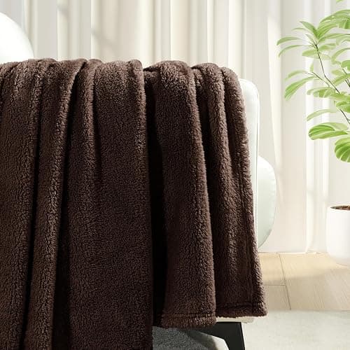 Exclusivo Mezcla Soft Fleece Throw Blanket for Couch, Super Soft Velvet Plush Fleece Blankets, Fuzzy Cozy and Warm for Winter, 50x60 Inches, Coffee thumbnail 9