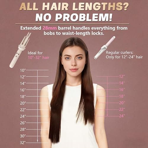 PretiHom Automatic Rotating Curling Iron & Wand, Hair Curler for Long Hair | Heats to 410°F (210°C). Fits below-shoulder to mid-back hair, normal to thick. 1.1in ceramic barrel, dual voltage thumbnail 3