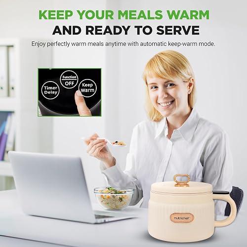 NutriChef 1.6 QT Portable Electric Rice Cooker & Lunch Maker | Multi-Functional & Non-Stick Ceramic Coating | Digital Control Panel | 6 Cook Functions: Rice, Soup, Stew, Porridge & More | White thumbnail 5