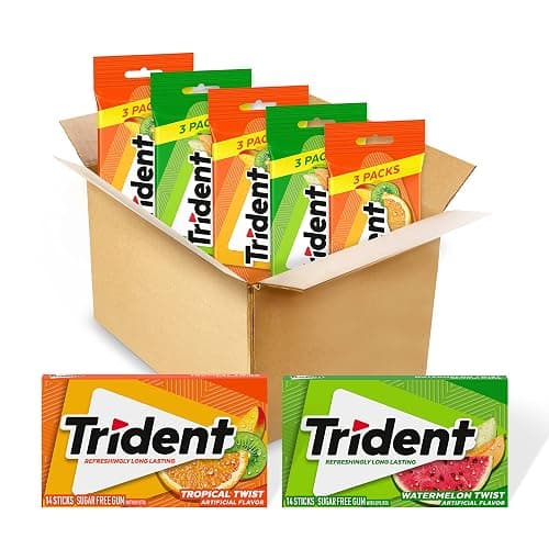 Trident Sugar-Free Chewing Gum Variety Pack Candy, Watermelon Twist & Tropical Twist Flavor, Bulk, 15 Packs of 14 Pieces (210 Total Pieces) thumbnail 11