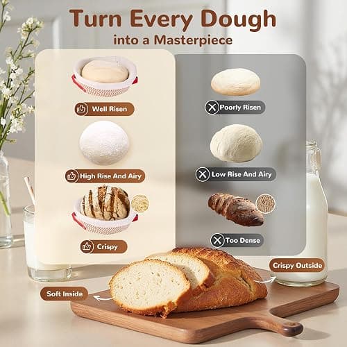 Sourdough Starter Kit, 9" Round and 10" Oval Banneton Bread Baking Supplies, Bread Making Tools Kit, Sourdough Proofing Basket, Sourdough Kit Gifts for Bakers Women Wife Mom thumbnail 7