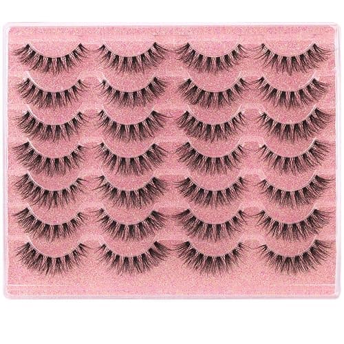 False Lashes Clear Band Faux Mink Lashes Wispy Eyelashes Cat Eye 16mm Natural D-Curl Lashes Cat Eye Strip Eyelashes Pack by Kiromiro, 14 Pairs thumbnail 2