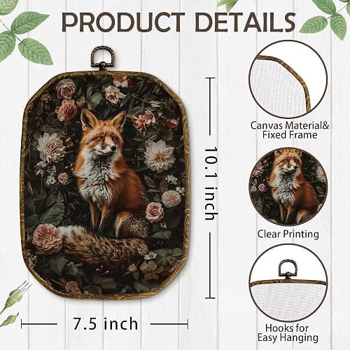Yjeslw Vintage Floral Fox Octagon Wall Art Decor, Dark Academia Fox Framed Canvas Prints, Cottagecore Floral Wild Animal Wall Hanging Decorations for Home Bedroom Living Room Decor, 10.2x7 Inches thumbnail 7