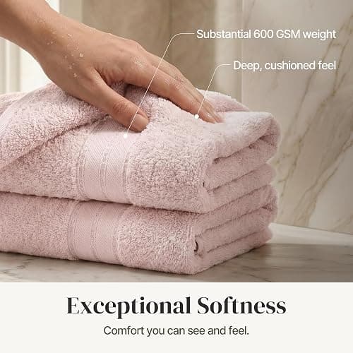 Modern Threads - Spun Loft 6-Piece 100% Combed Cotton Towel Set - Bath Towels, Hand Towels, & Washcloths - Super Absorbent & Quick Dry - 600 GSM - Soft & Plush, Blush thumbnail 4