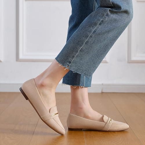 MUSSHOE Loafers for Women Pointed Toe: Dressy Gold Bit Flats, Suede BusinessCasual Slip On Shoes for Office Work,Interview & Teacher thumbnail 3