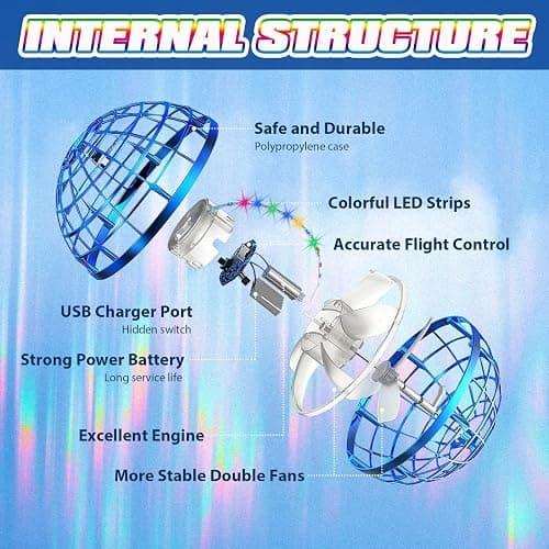 UROINT 2025 Flying Orb Ball for Kids, Magical Galaxy Hover Cosmic Space Boomerang Rotating Floating Mini Hand Drone Stocking Stuffer Xmas Toys for Girls Boys Teen Age 6 7 8 9 10+ Blue thumbnail 2