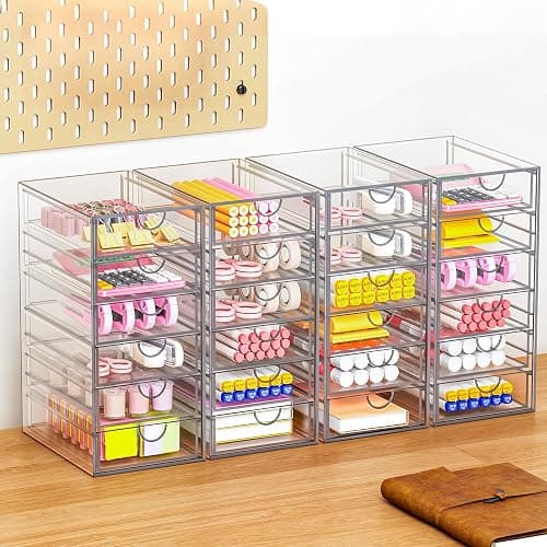 YFXCVSL Acrylic Makeup Organizer with 19 Drawers, 4 Pack Clear Storage Drawers, Bathroom Makeup Organizer for Palettes, Cosmetic, and Beauty Supplies,Ideal for Vanity, Cabinet,Desk Organization thumbnail 4
