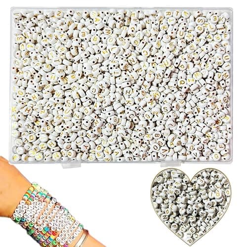 YMSDZHL Alphabet Beads A-Z 1300Pcs Letter Beads, Acrylic 4x7mm Round Letter Beads Kits,Black Digit and Colorful Smile Beads for Bracelets Necklaces DIY Jewelry Making (Golden) - Image 1