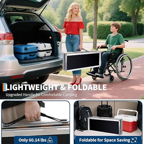 Aluminum Portable Wheelchair Ramp Folding Ramp w/Non-Slip Surface, Threshold for Home Steps, Scooter for Car, Doorways, Curbs & Stairs, 600 Lbs Capacity thumbnail 5