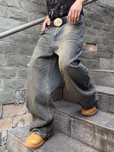 DFGIGT Mens Streetwear Hip Hop Baggy Jeans Wide Leg Skater Denim Pants Loose Long Trousers thumbnail 3