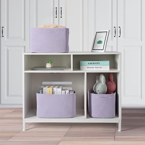 Cotton Rope storage Basket Bins Woven Basket for Organizing Shelves 15X10X9.3" Rectangle Decorative Baskets For storage Clothes Toys Books Towels Nursery basket organizer 3 pack purple or lavender thumbnail 4