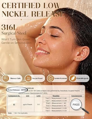 Drperfect 16G 18G Flat Back Stud Earrings for Women | Hypoallergenic Surgical Steel Internal Thread Stud Piercing Jewelry for Tragus Helix Cartilage Conch Nose Lip Medusa Piercing thumbnail 5