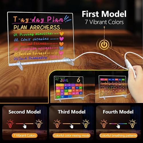 LED Note Board with Colors, 13.7"X10" 4 Modes &7 Colors Acrylic Dry Erase Boards with Light, Include Adapter, Hanging Chain, Led Drawing Board for Kids with Stand,7 Markers, Spray Bottle thumbnail 5