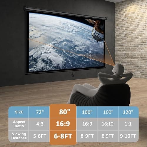 SUPER DEAL 80'' 16:9 HD Projection Screen Foldable Anti-Crease Portable Projector Movie Screen Manual Pull Down for Home Theater Presentation Education Outdoor Indoor Public Display, Black thumbnail 2