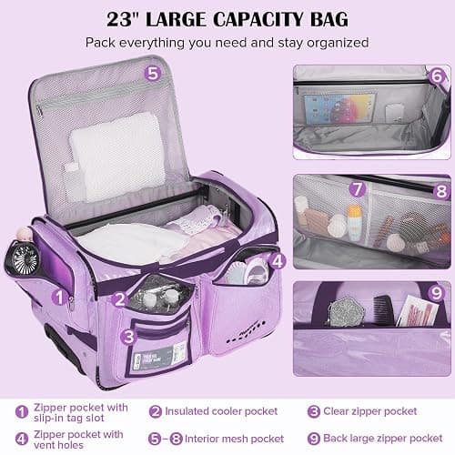 Dance Bag with Garment Rack & Curtain, 23" Glittering Rolling Dance Competition Duffel, Collapsible Dance Suitcase for Shows Cheer Recital Travel (Purple) thumbnail 3