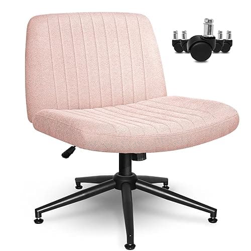 Orange Factory Criss Cross Chair Wheels Wide Cross Legged Office Desk Vanity Dual Base Comfy Fabric Armless Adjustable Swivel for Home Computer Task (Pink) thumbnail 7