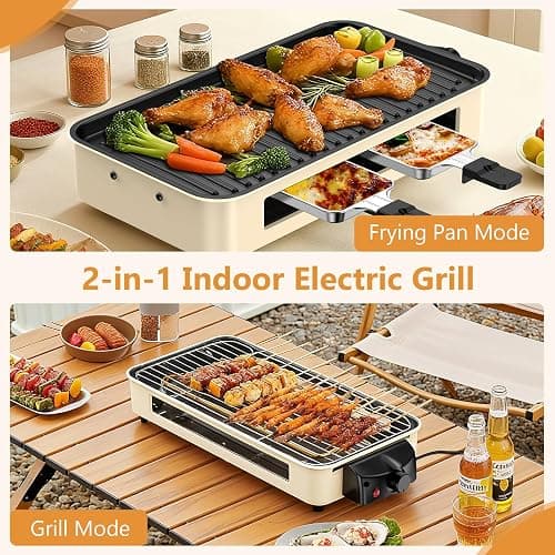 Electric Indoor Grill 1500W -2 in 1 Smokeless Indoor Grill for Kitchen with Non-stick Removable Grill & Griddle Plate,Temperature Control Korean BBQ Grill with 3 Cheese Pans Dishwasher Safe thumbnail 2