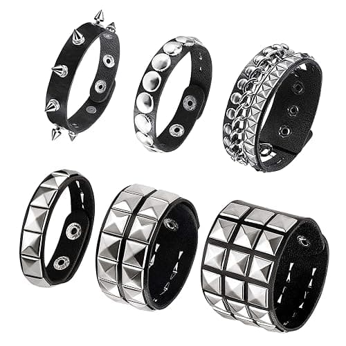 6 Pieces Studded Bracelet, Emo Spiked Bracelets Y2k Black Leather Rivet Punk Bracelet Rock Cuff Goth Bracelets Punk Accessories Halloween for Men Women - Image 1