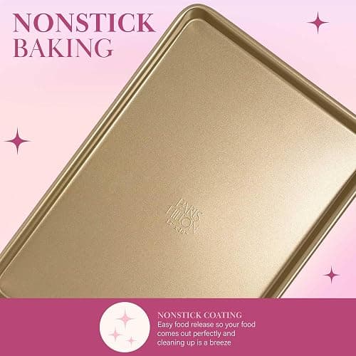 Paris Hilton Nonstick Carbon Steel Bakeware Collection, 15-Inch x 10-Inch Cookie Baking Sheet, Dishwasher Safe, Made without PFOA and PFAS, Pink Champagne Two-Tone thumbnail 4