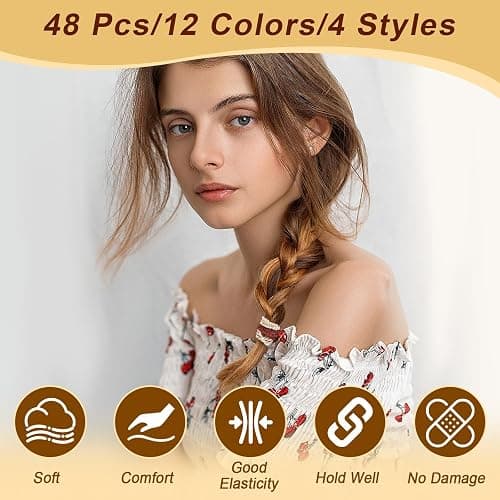 48 PCS Boho Hair Ties, Elastic Hair Tie Bracelets for Women, Cute Hair Ties No Damage, Ponytail Holders for Girls with Thick and Thin Hair - Multicolor thumbnail 7