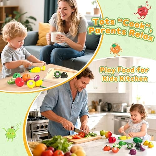 Fajiabao Wooden Play Food for Kids Kitchen Montessori Toys for 2 Year Old Girls & Boys Wood Cutting Fruit Set with Tray Fine Motor Skills Educational Toddler Gifts 2 3 4 5 6 thumbnail 4