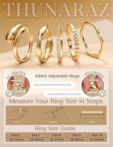 THUNARAZ 14K Gold Plated Rings for Women Non Tarnish Stackable Chunky Rings Cubic Zirconia Thumb Ring Set Dainty Trendy Statement Promise Wedding Bands Engagement Ring for Women Size 6-10 thumbnail 5