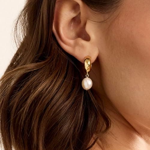 Electric Picks San Tropez Huggie Hoop Earrings - 14kt Gold Plated Pearl Earrings, Lightweight Earrings for Women, All Occasions thumbnail 2
