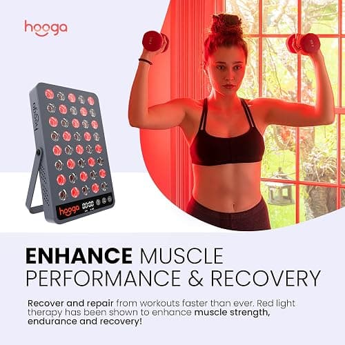Hooga Red Light Therapy Panel, 660nm Red & 850nm Near Infrared LED Light with Timer and Built-in Stand, 60 High-Efficiency Low-Level LEDs (<5 mW), Flicker-Free Wellness and Recovery Device – HG200 thumbnail 5