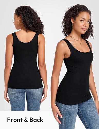 5 Pack Tank Tops for Women Scoop Neck Sleeveless Basic Undershirts | Soft Stretch Ribbed Fabric, Wide Straps, Fitted Layering Top, No Built-in Bra, Daily, Casual Going Out Wear, Summer Clothing thumbnail 6
