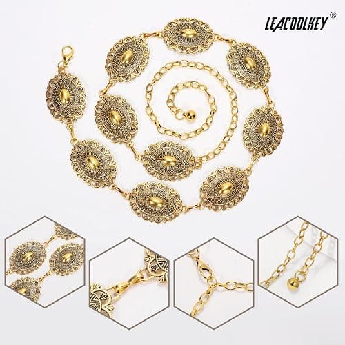 LEACOOLKEY Western Concho Belt for Women Cowgirl Boho Waist Chain Belt for Dresses Jeans Pants thumbnail 3